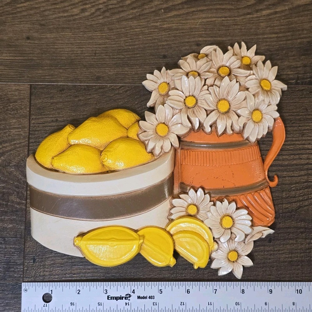 Vintage 1981 Syroco Homco Lemon Wall Plaques 7610 Kitchen Decor Set Yellow Retro - Picture 11 of 12